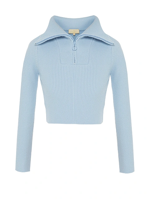 Blue Cropped Cardigan With Zipper, 1 Blue Cropped Cardigan With Zipper, 1