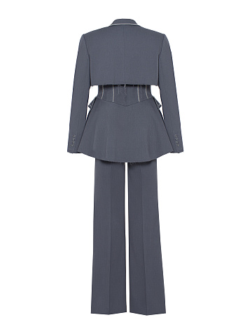 Grey Cropped Jacket Pant Suit, 2