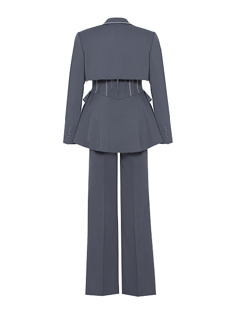 Grey Cropped Jacket Pant Suit, 2 Grey Cropped Jacket Pant Suit, 2