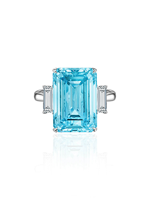 White gold ring with a blue diamond in an octagon cut, 4