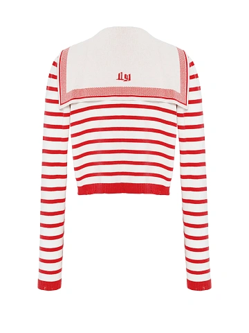 Cropped white cardigan with red stripes, 2