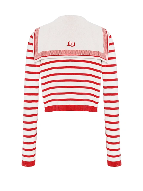 Cropped white cardigan with red stripes, 2 Cropped white cardigan with red stripes, 2