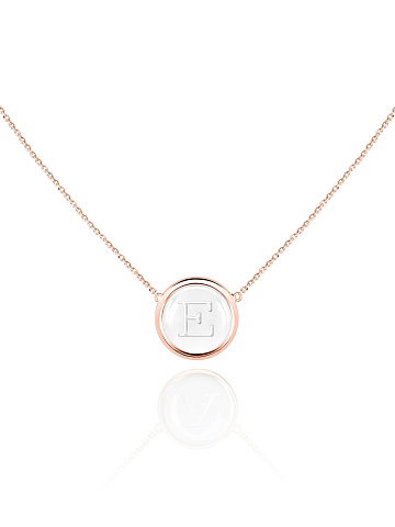 Bead Rock Crystal & Rock Crystal & Rose Gold "E" Letter Necklace, 1