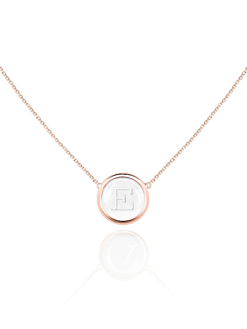Bead Rock Crystal & Rock Crystal & Rose Gold "E" Letter Necklace, 1