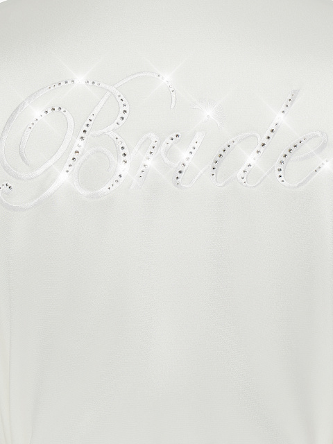 White Embroidered "Bride" Silk Pajama Set, 5 White Embroidered "Bride" Silk Pajama Set, 5