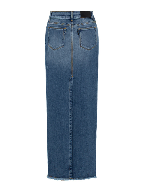 Blue Raw Edge Denim Maxi Skirt, 3