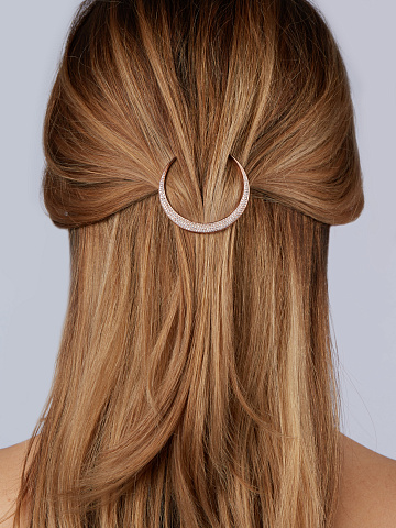 Cubic Zirkonia & Rose Silver Moon Barrette, 2