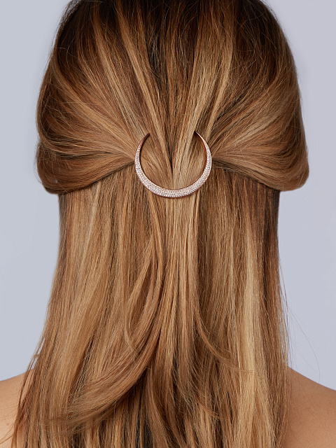 Cubic Zirkonia & Rose Silver Moon Barrette, 2