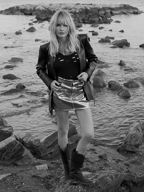 Black Leather Embroidered Cowboy Boots, 7