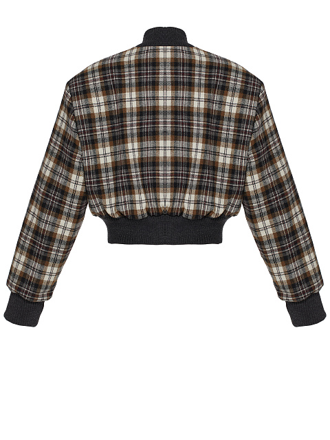 Dark Brown Plaid Cropped Bomber Jacket, 3 Dark Brown Plaid Cropped Bomber Jacket, 3