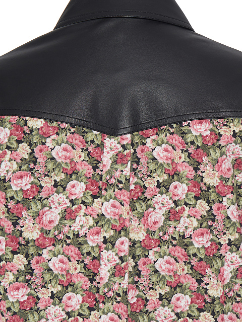 Pink Cotton & Black Leather Floral-Print Shirt, 3