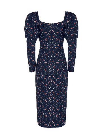 Dark Blue Floral Print Midi Dress, 2