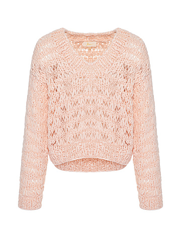 Pink Silk & Cashmere Cropped Sweater, 1