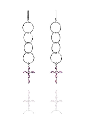 Silver & Amethyst Cross Earrings, 1