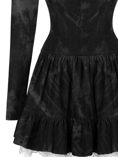 Black Denim Tie-Dye Mini Dress, 3