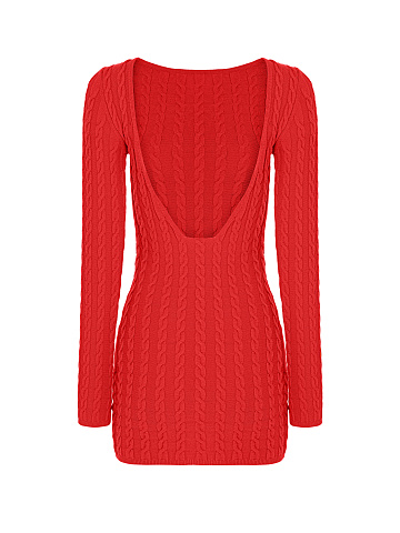 Red Knitted Open Back Mini Dress, 2