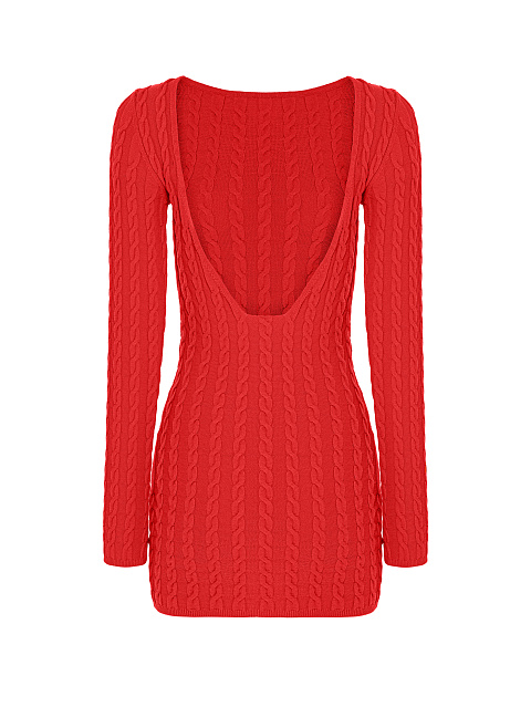 Red Knitted Open Back Mini Dress, 2 Red Knitted Open Back Mini Dress, 2