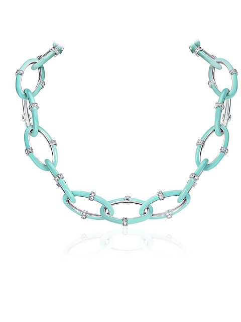 White gold necklace with Paraiba-colored enamel and diamonds, 1