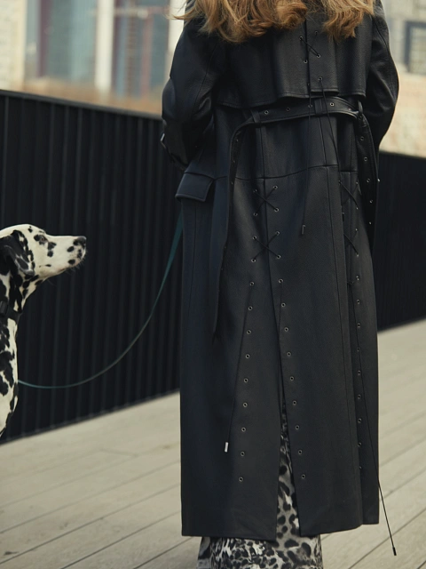 Black Leather Double-Breasted Coat, 12