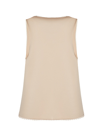 Beige Lace Trimmed Silk Top, 2