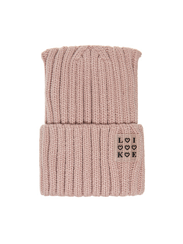 Dusty Pink "Like" Patch Beanie, 1