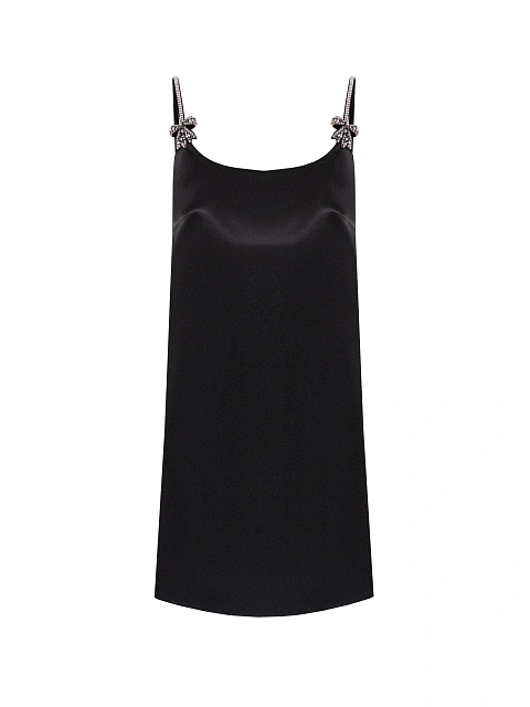 Black Rhinestones Bow Satin Mini Dress, 1 Black Rhinestones Bow Satin Mini Dress, 1