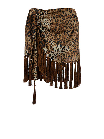 Leopard Silk Mini Wrap Skirt, 1