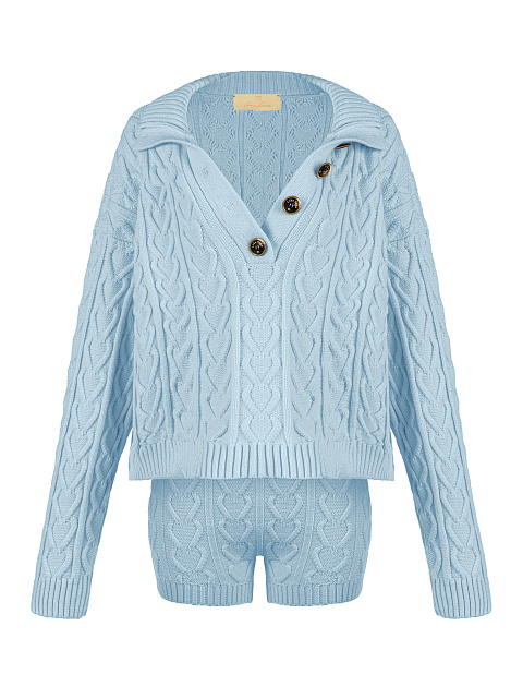 Light Blue Knitted Pullover & Shorts Set, 1 Light Blue Knitted Pullover & Shorts Set, 1