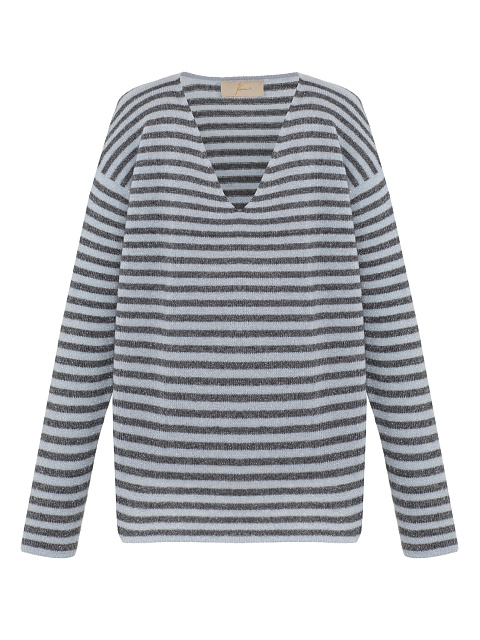 Gray Striped Cashmere Pullover, 1