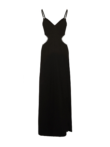Crystals Embellished Black Cut Out Maxi Dress, 2