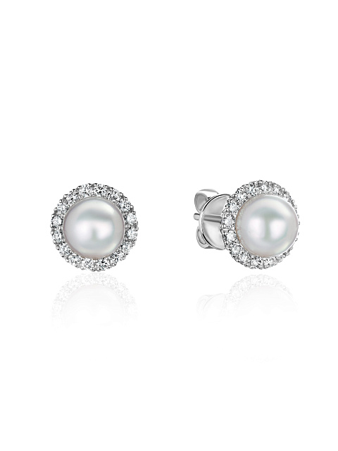Stud earrings with Akoya pearls and round-cut diamonds, 1
