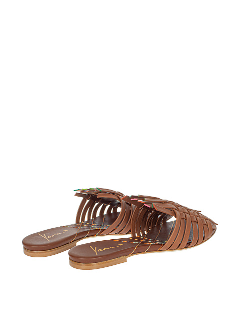 Brown Leather Woven Mules, 3