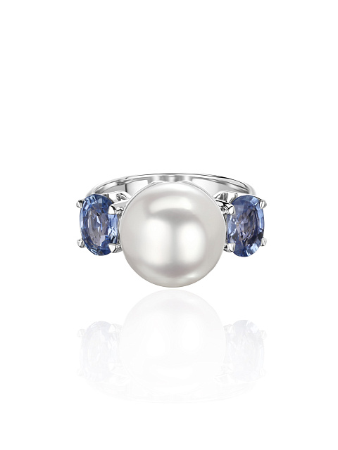 White gold ring with pearls and sapphires, 3