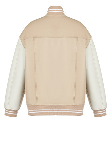 Beige Oversized Shearling Varsity Jacket, 2