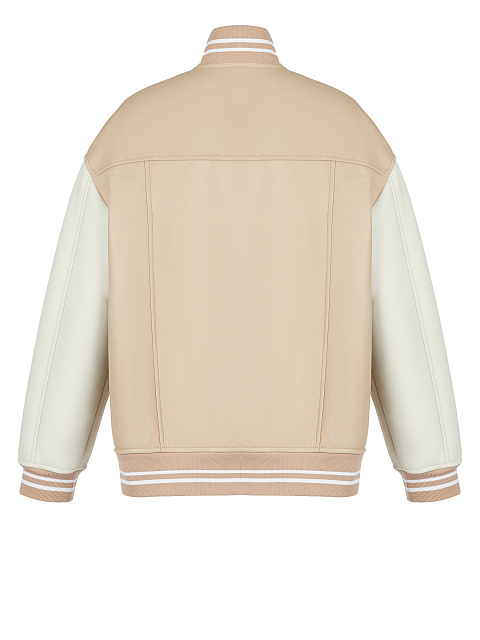 Beige Oversized Shearling Varsity Jacket, 2 Beige Oversized Shearling Varsity Jacket, 2