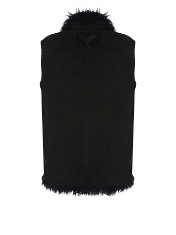 Black Embroidered Shearling Vest, 2