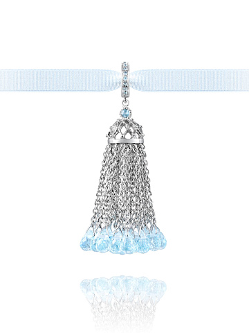 White Gold & Blue Briolette-cut Topaz Tassel Pendant, 1