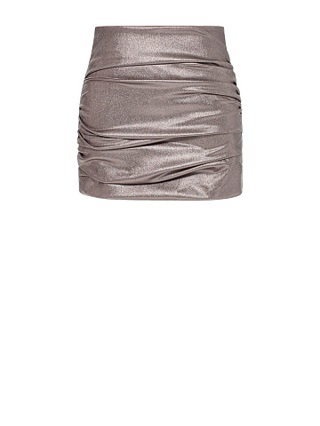 Powder pink faux leather mini skirt with draping, 1