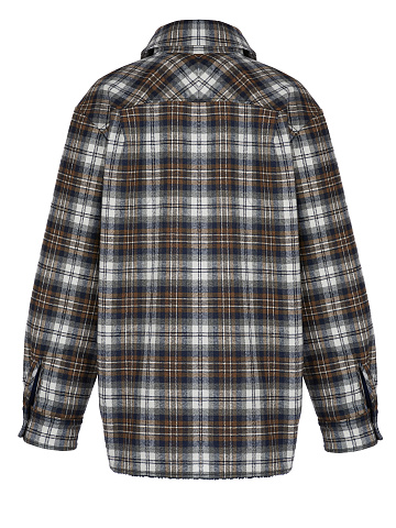 Men's Dark Brown Checked Navy Faux Fur Lined Shirt, 2