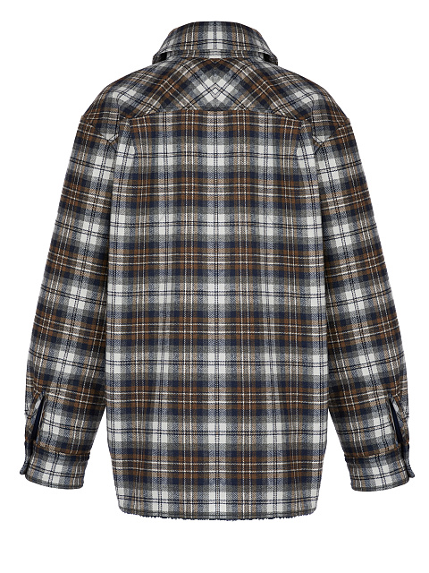 Men's Dark Brown Checked Navy Faux Fur Lined Shirt, 2 Men's Dark Brown Checked Navy Faux Fur Lined Shirt, 2