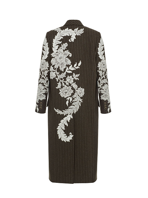 Green Lace Trim Striped Wool Coat, 2 Green Lace Trim Striped Wool Coat, 2