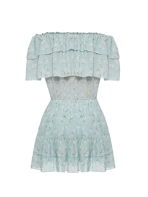 Light Blue Flower Printed Off Shoulder Mini Dress, 2 Light Blue Flower Printed Off Shoulder Mini Dress, 2
