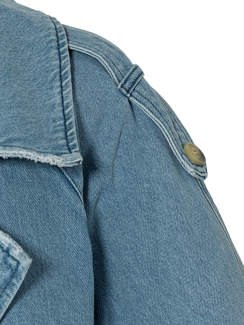 Blue Double-Breasted Denim Trench Coat, 4