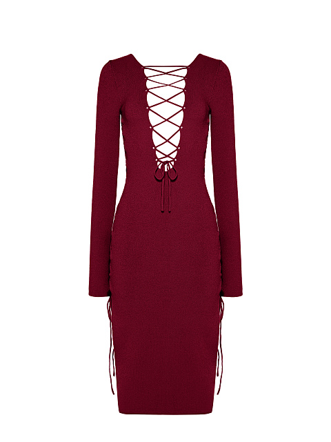 Bordeaux Lace Up Jersey Midi Dress, 1 Bordeaux Lace Up Jersey Midi Dress, 1