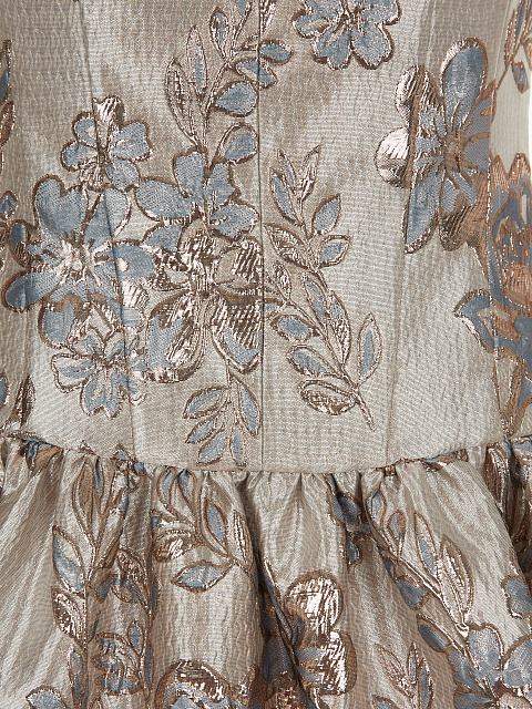 Beige Floral Brocade Mini Dress, 3 Beige Floral Brocade Mini Dress, 3