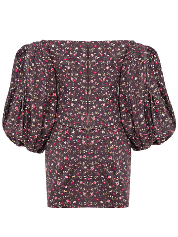 Brown Floral Print Top and Mini Skirt Set, 2