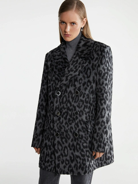 Grey short coat with leopard print, 6