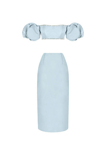 Set in light blue satin, 1