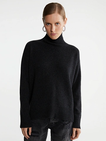 Dark Grey Royal Cashmere Turtleneck Sweater, 2