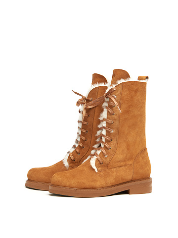 Brown Suede Shearling Boots, 1